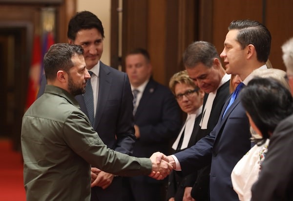 Zelensky meets Conservative leader Pierre Poilievre during the infamous Hunka incident in September 2023